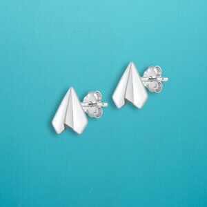 Sterling Silver Paper Plane Stud Earrings 925